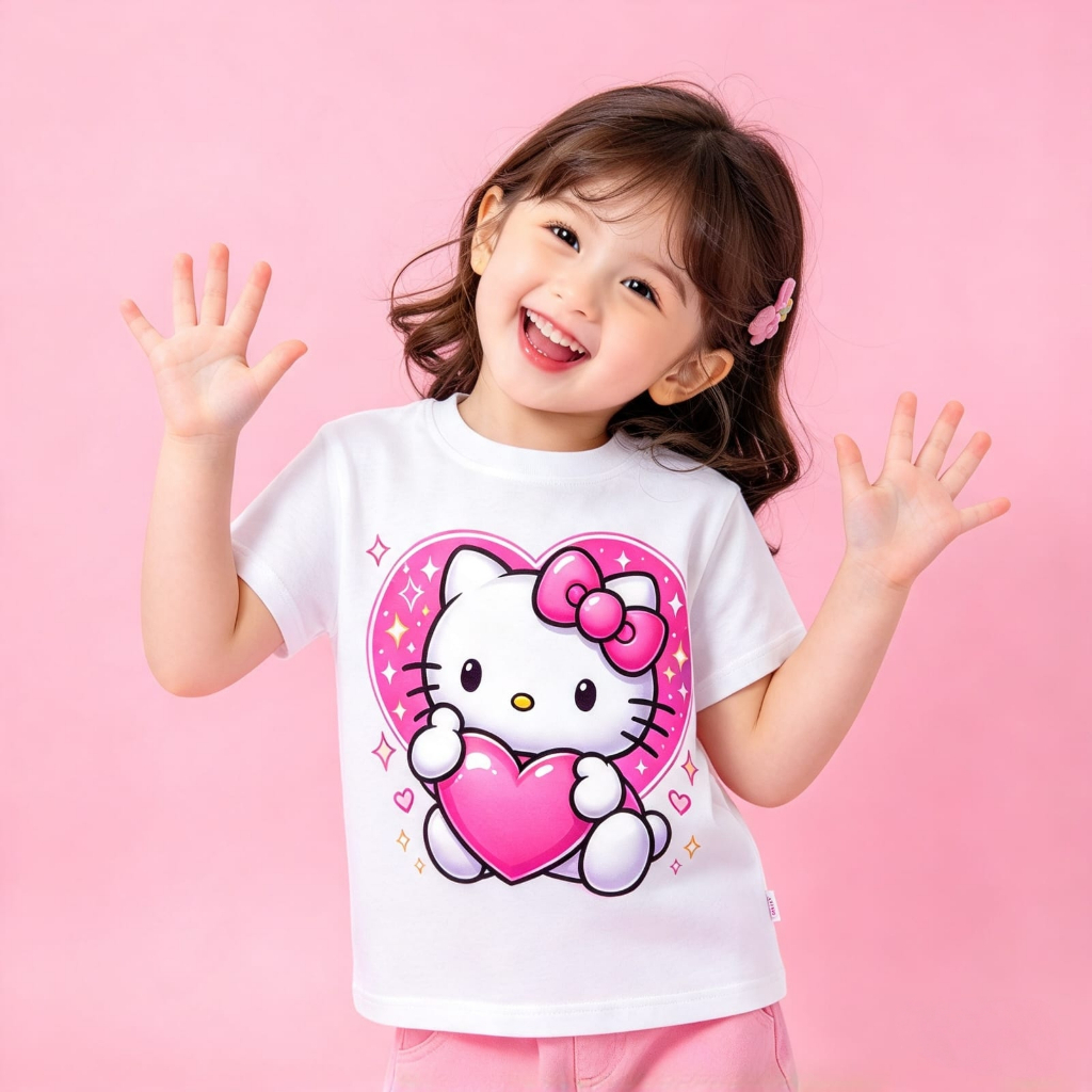 Camiseta Camisa Infantil Feminina Branca Hello Kitty Estampada 100% Algodão Estilosa Fofa
