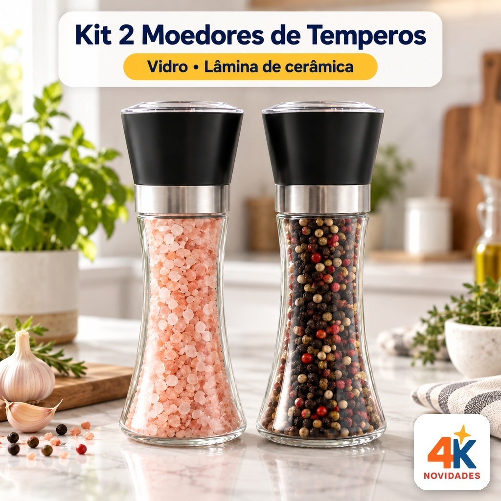Kit 2 Moedor De Temperos Especiarias Pimenta Sal Em Vidro