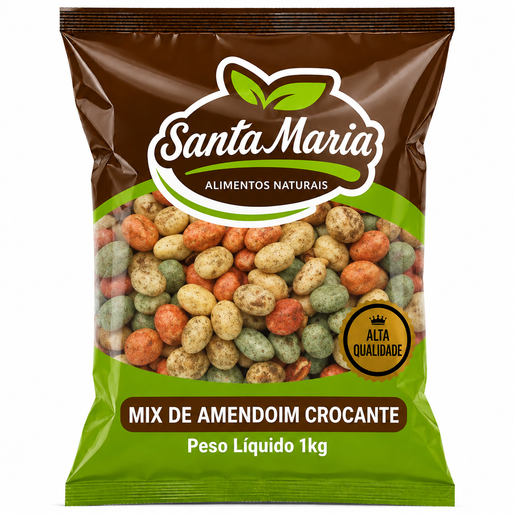 Mix de Amendoim Crocante - 1 kg - Sabores Mostarda Salsa Pimenta Churrasco e Tradicional Petisco