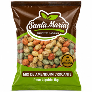 Mix de Amendoim Crocante - 1 kg - Sabores Mostarda Salsa Pimenta Churrasco e Tradicional Petisco