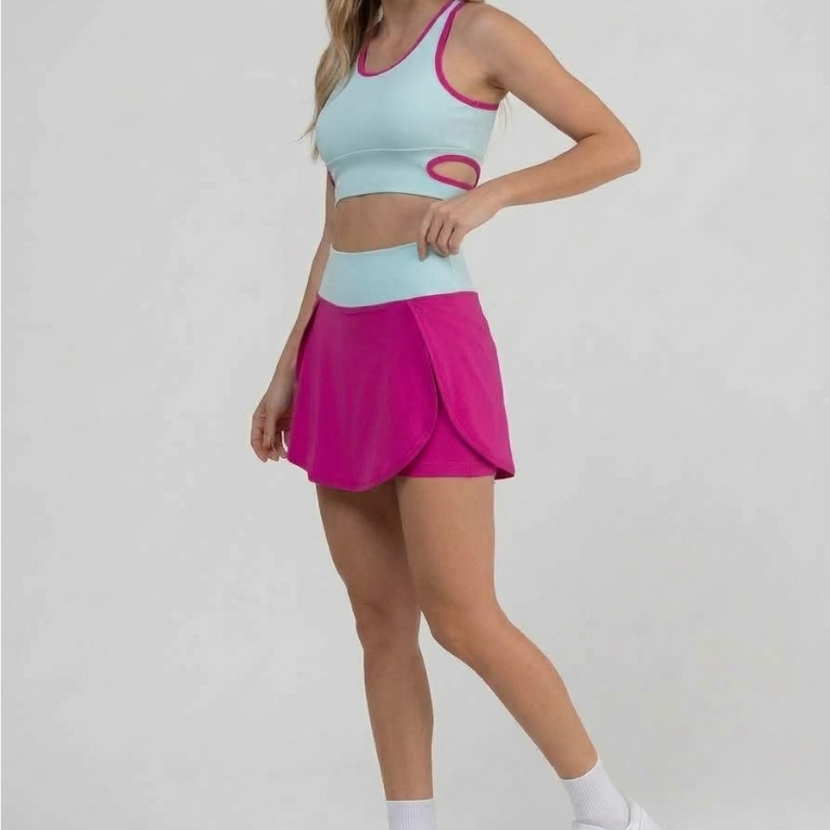 Conjunto Fitness Feminino Top e Shorts Saia Academia Exercício Treino Esportivo Confortável Look Fitness Roupa Feminina