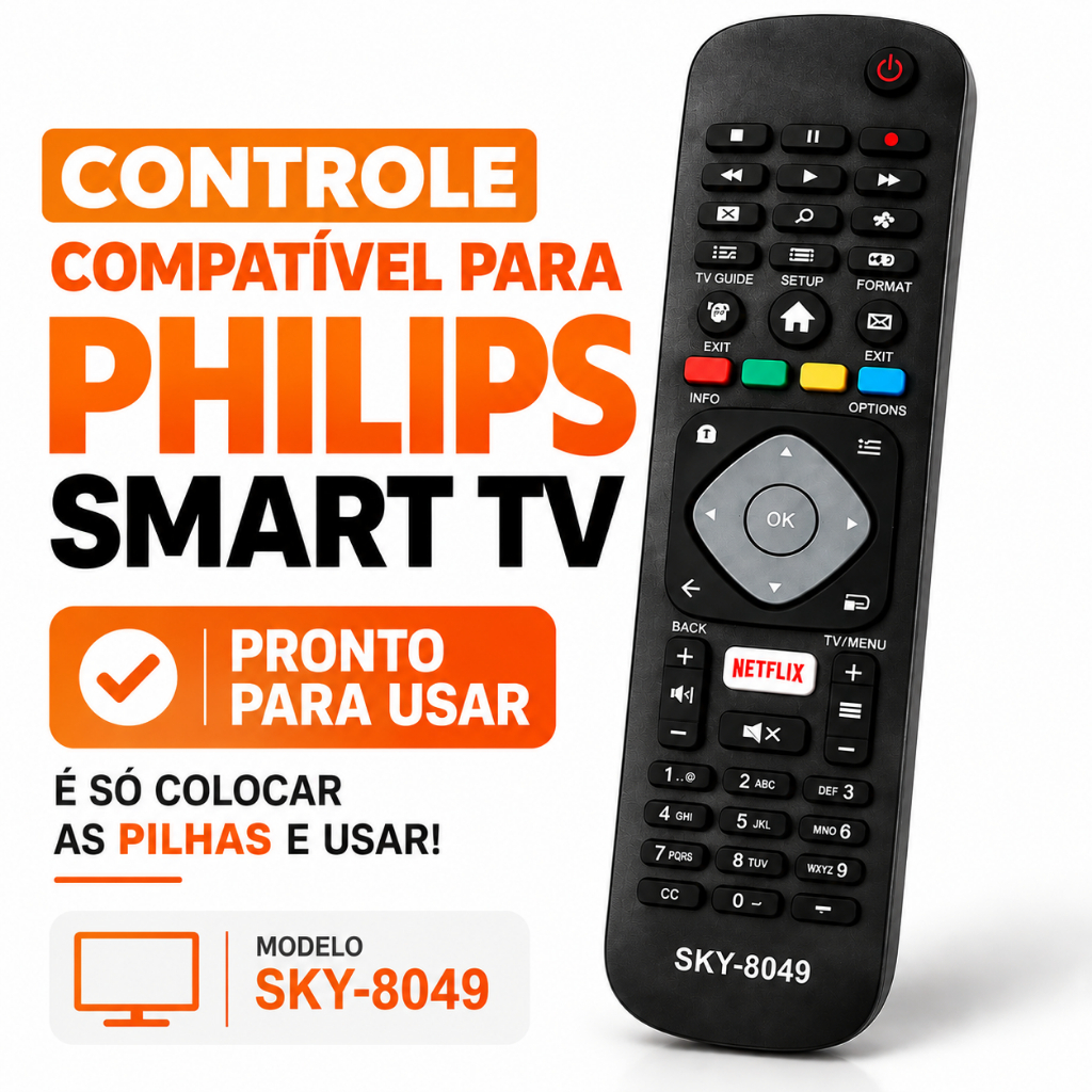 Controle Remoto Compatível Philips Smart TV Botão Netflix YouTube Pronto Uso