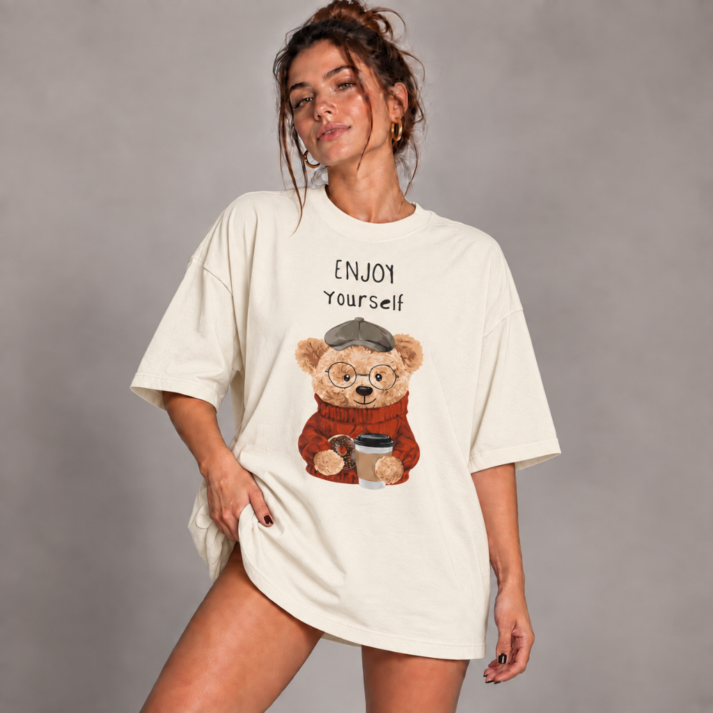 Camiseta Oversized Feminina Estampada Algodão com Elastano Confortável Academia