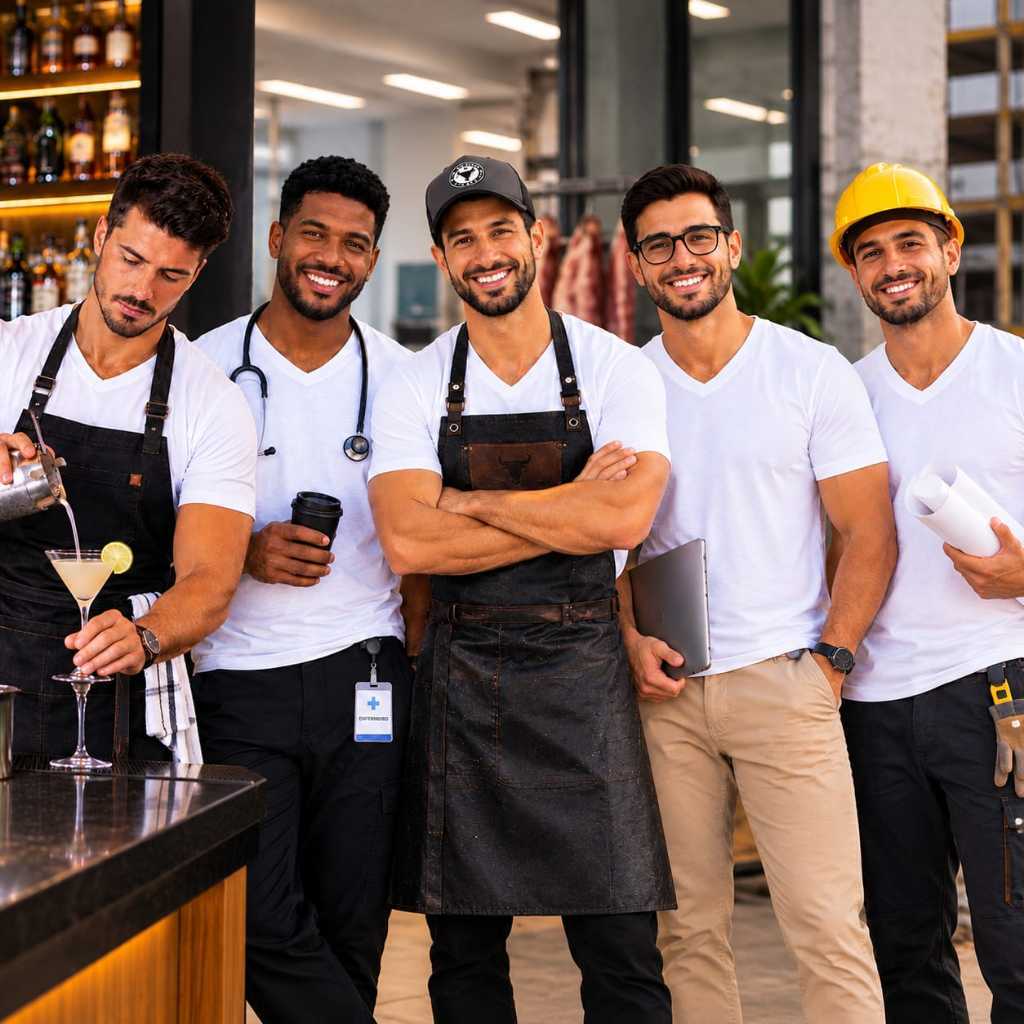 Kit Camisetas Brancas Gola V 100% Algodão Premium Camisa Uniforme Trabalho Enfermeiro Garçom Bartender