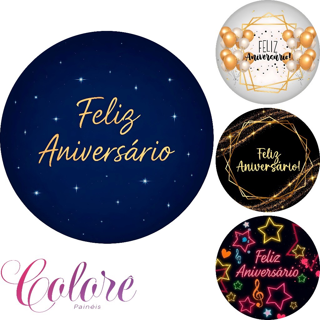 Capa Painel Redondo Feliz Aniversário Sublimado Elástico 50Cm