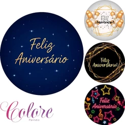 Capa Painel Redondo Feliz Aniversário Sublimado Elástico 50Cm