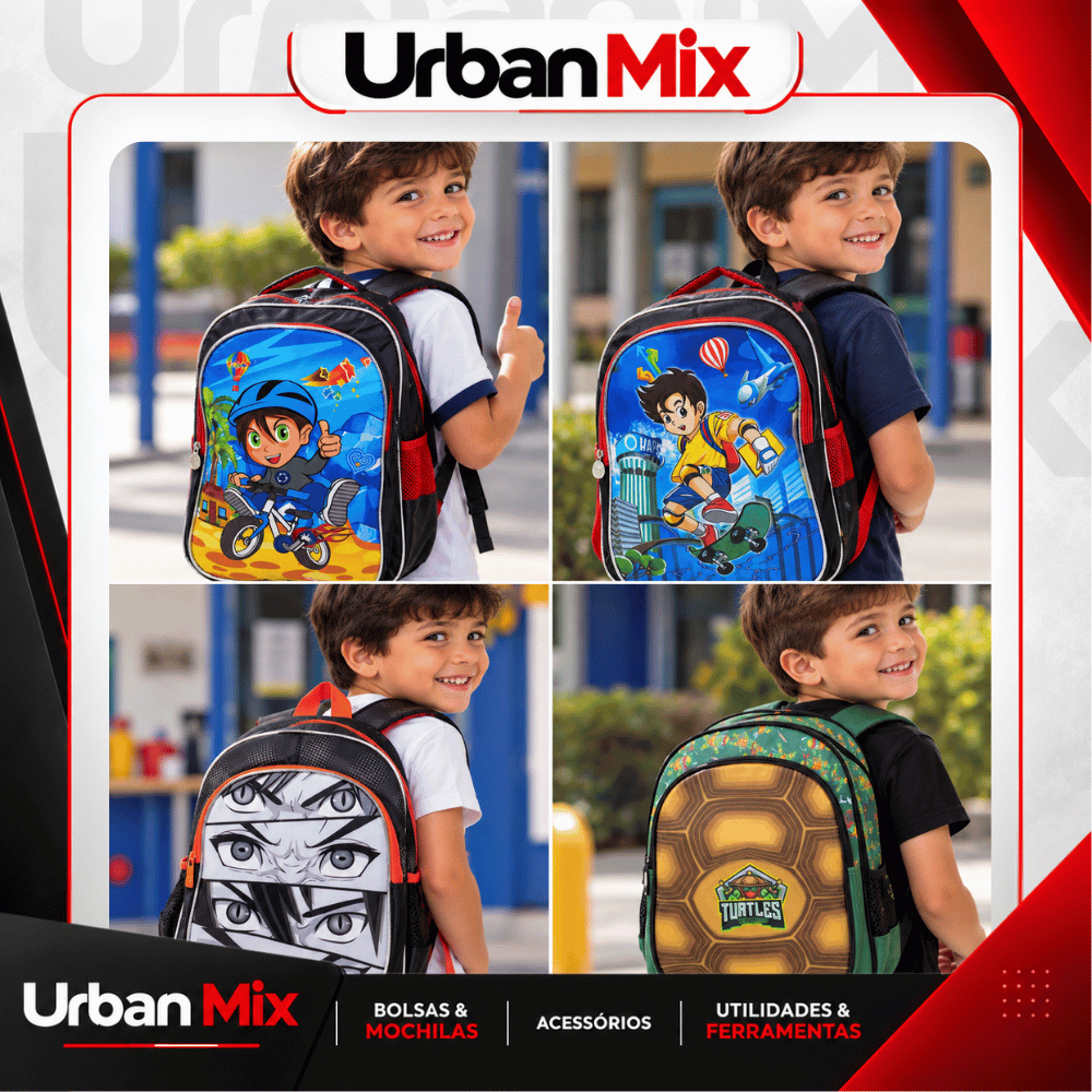 Mochila Infantil Masculina Escolar Estampada – Menino, Personagens e Estampas Sortidas