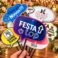 KIT 10 PLAQUINHAS DIVERTIDAS SELFIE FESTA DE CASAMENTO (COD 06) (CHOCO)