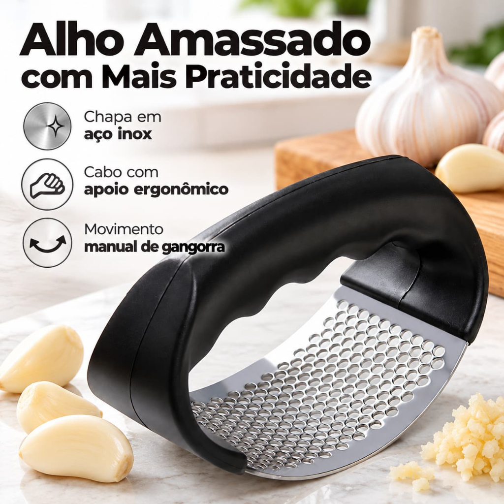 Amassador De Alho Manual Aço Inox Espremedor Triturador Cozinha Multiuso Prensa Rapido Fácil De Usar