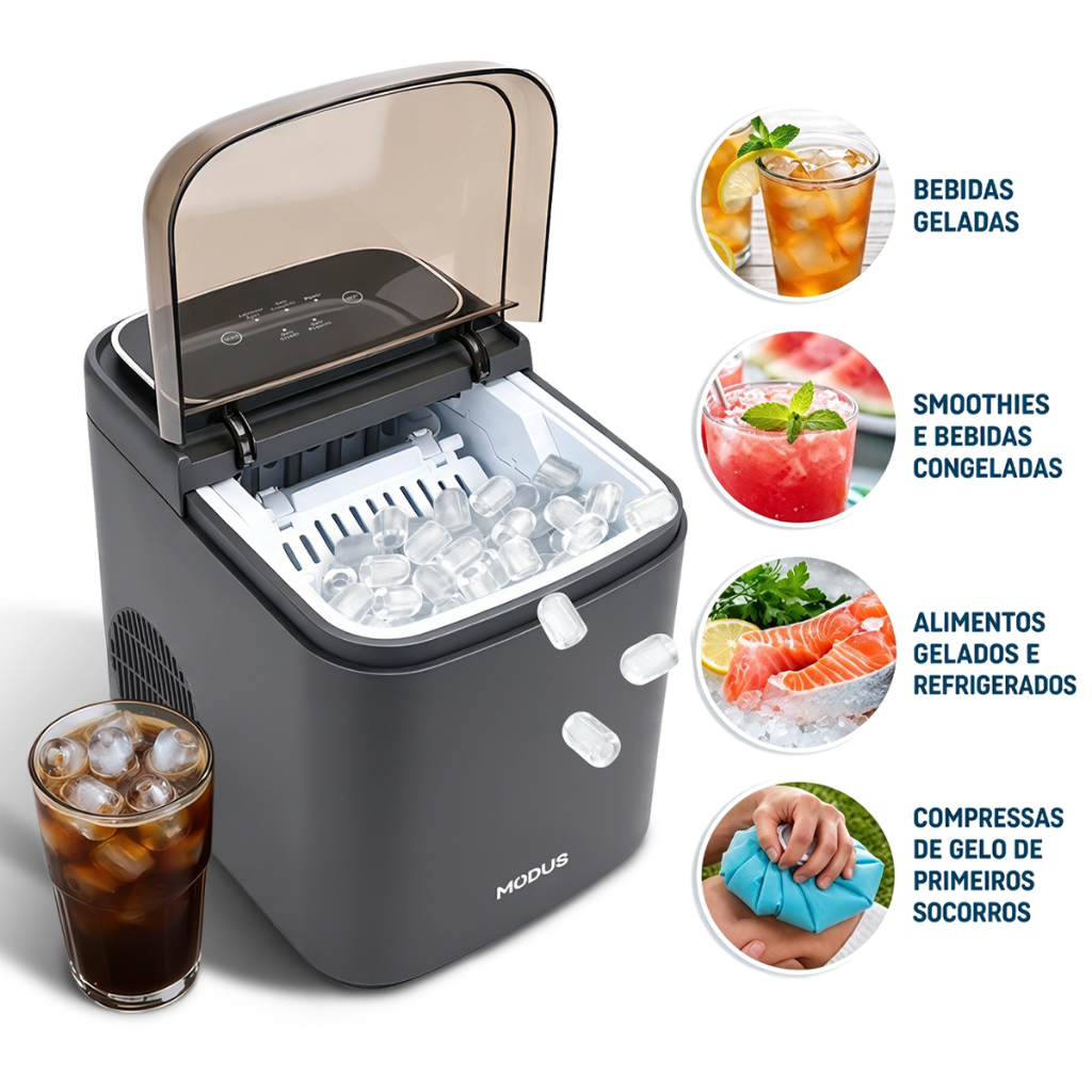 MODUS Máquina De Gelo Portátil 12kg/dia 127V Produção Rápida Turbo Ice Para Casa E Bar