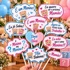KIT 10 PLAQUINHAS DIVERTIDAS SELFIE CHÁ REVELAÇÃO (COD 15)