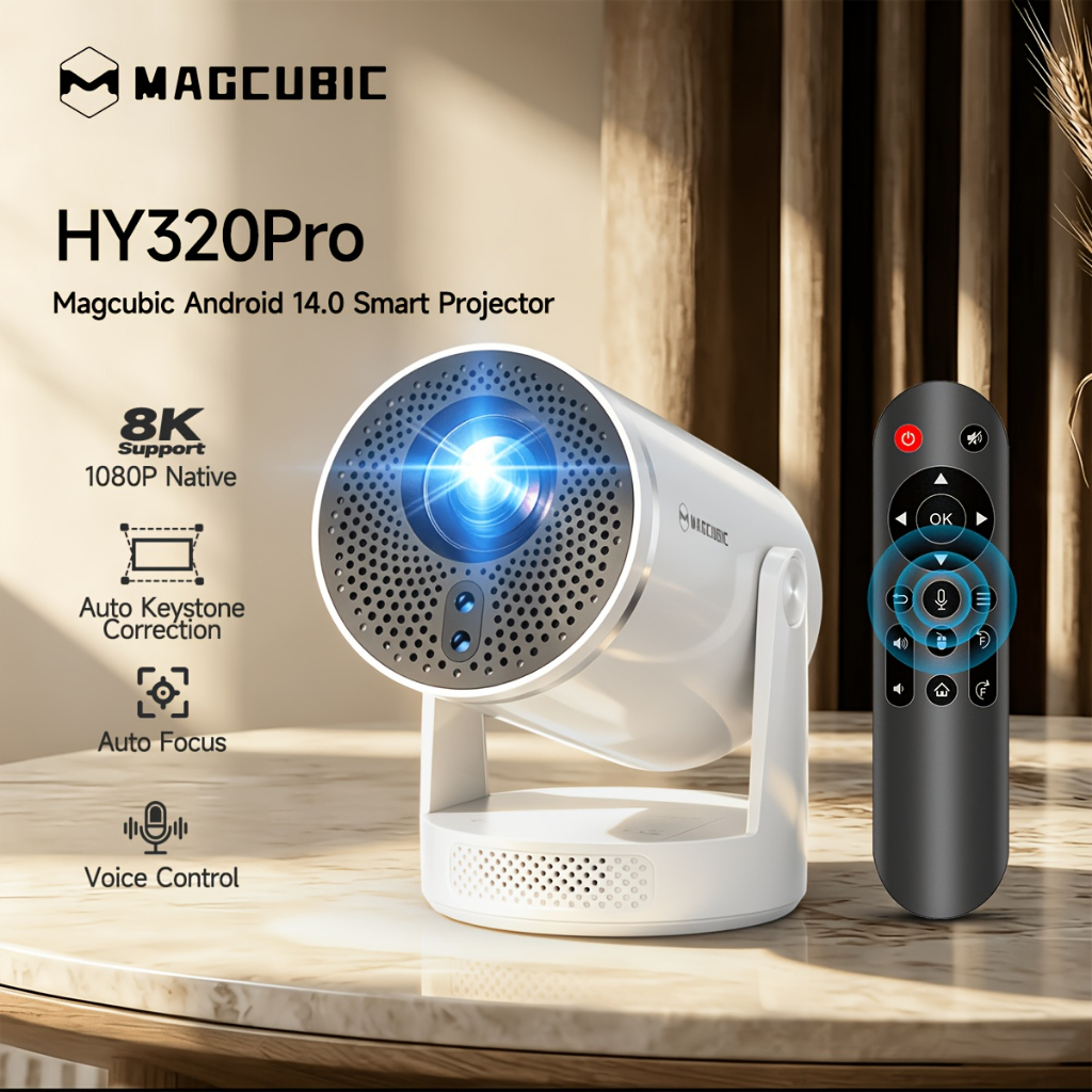 Mini Projetor Magcubic HY320Pro 1080P Full HD Compatível 4K Android 14 Foco Automático WiFi 6 Bluetooth 5.4