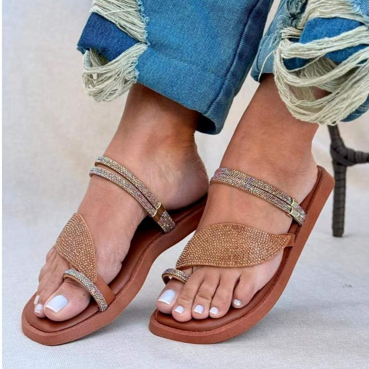 Sandália Feminina Rasteirinha Chique Glitter Pedraria Blogueira Tendencia Moda