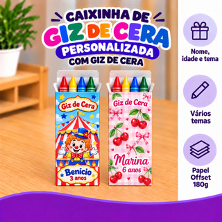 Caixinha de Giz de Cera Personalizada com 4 Cores Lembrancinha Infantil Festa Aniversário