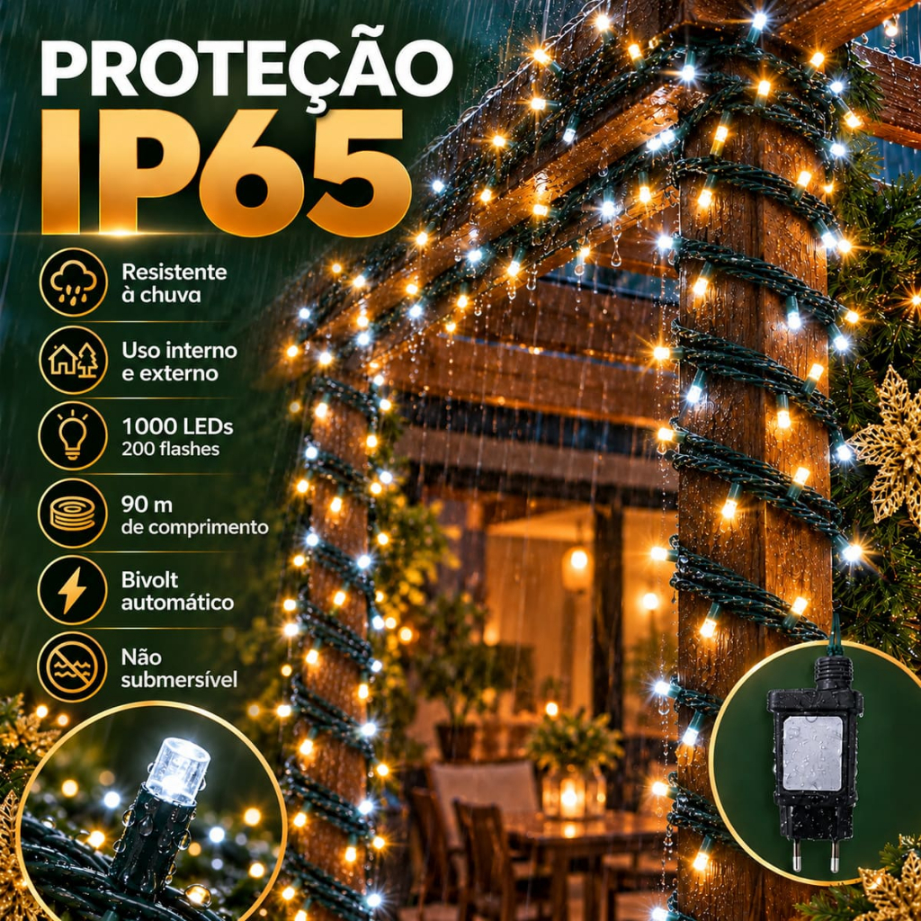 Strobo Pisca Pisca Cordão Natal 1000 Leds 90m Prova D'Água Bivolt 200 Flash Decoração Enfeite Natal LuvinCo — imagem 2 de 2