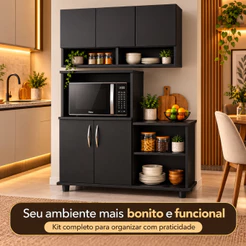 QUEIMA DE ESTOQUE - Kit Armário Suspenso 3 Portas + Balcão Multiuso Cozinha Compacta