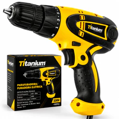 Parafusadeira Furadeira Elétrica 300W 220V 22Nm Mandril 3/8 Pol Profissional Titanium Platina