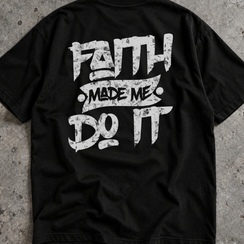 Camisa Masculina Oversized Streetwear Movido Pela Fé Estampa nas Costas Algodão Camiseta Gospel Religiosa