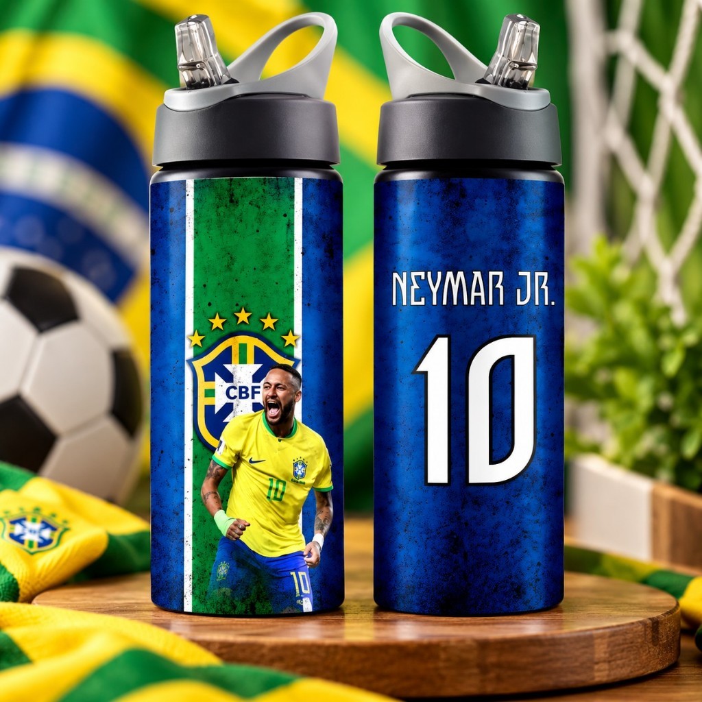 Garrafa Neymar BRASIL/Seleção Brasileira Squezee/Alumínio - 600ml – Personalizada com Nome