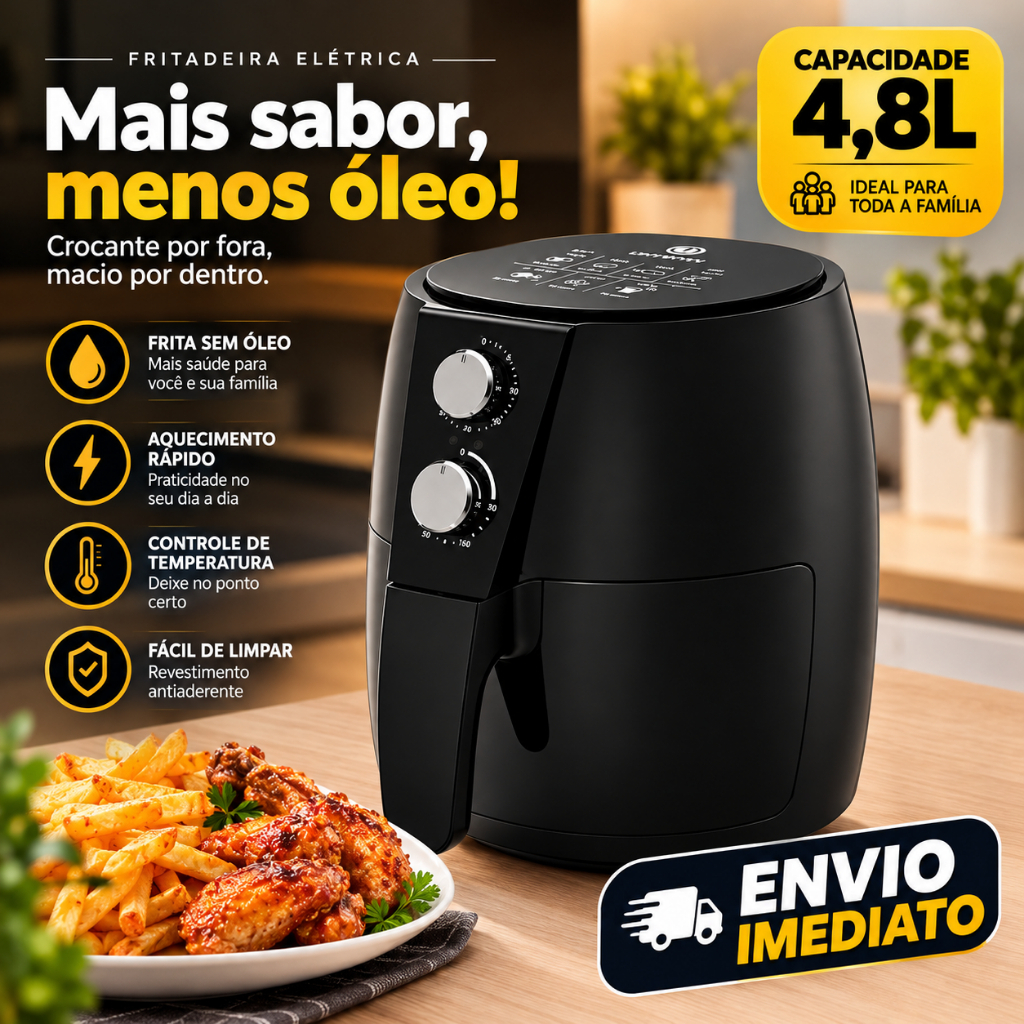 Air Fryer Fritadeira Ar Quente Sem Óleo Grande 4,8 Litros Preta Cairo 127v