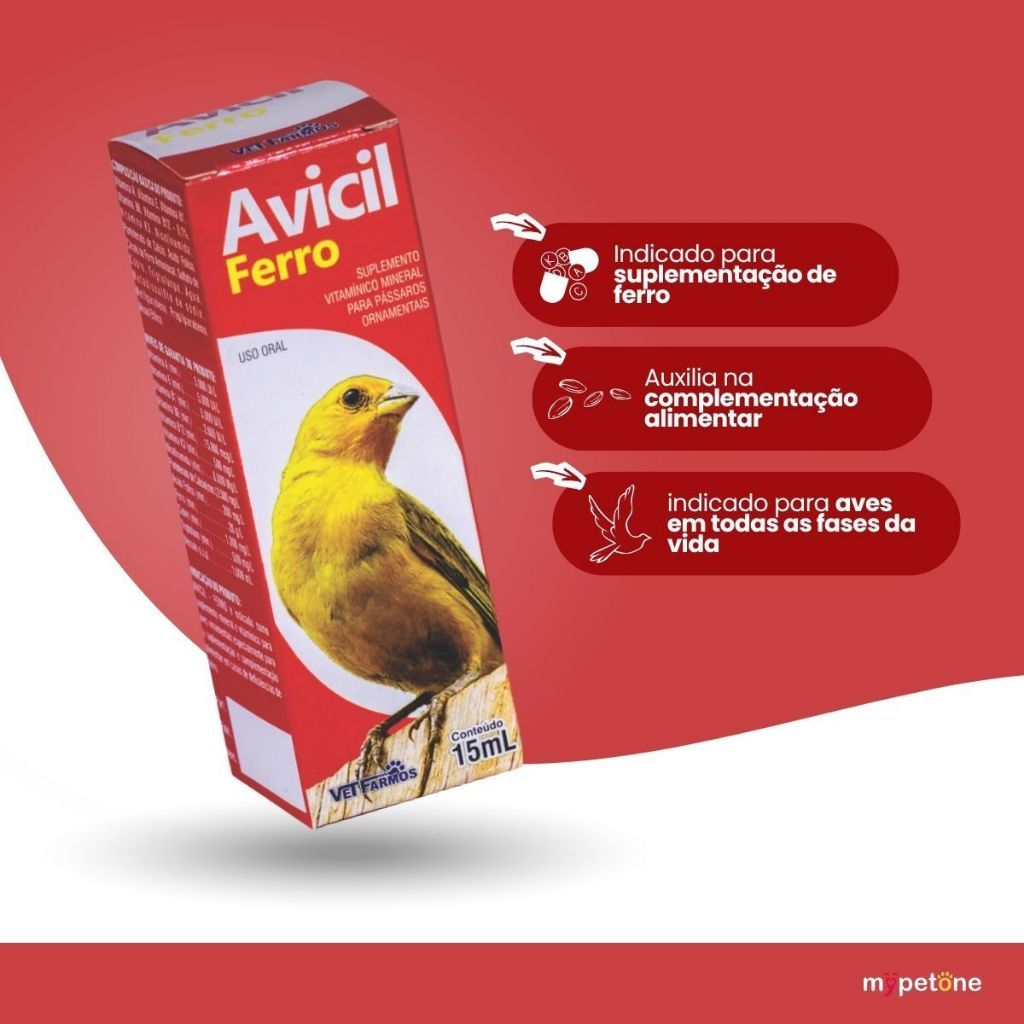 Avicil Ferro 15 Ml Suplemento Vitamínico Liquidos Para Aves Passaros Ornamentais 1, 2, 3 Ou 4 Unidades — imagem 2 de 2