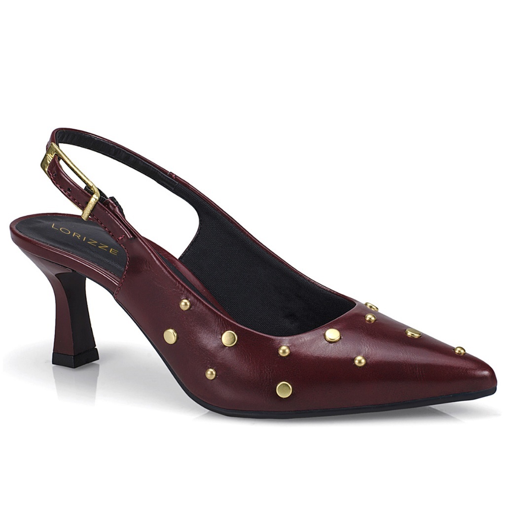 Scarpin Feminino Slingback Salto Fino Médio Com Fivela e Spike Elegante E Social 029
