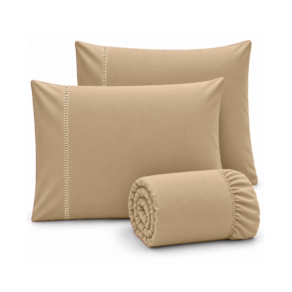 Kit Lençol De Cama 3 Peças Micropercal 400 Fios Ponto Palito Luxuoso
