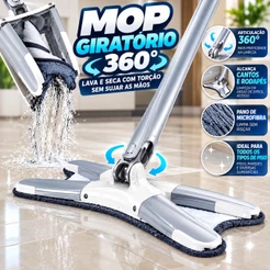 Mop rodo Giratório 360° Lava e Seca com Torção Esfregão Microfibra Rodo Mágico Limpeza Piso Parede + Refil
