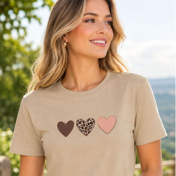 Camiseta T-shirt Feminina 100% Algodão Básica Estampada Coração Love DTF Casual Confortável Delicada Estilosa