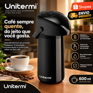 Garrafa Térmica Pressão Verona 600ml Preto para Café Chá Leite e Chimarrão