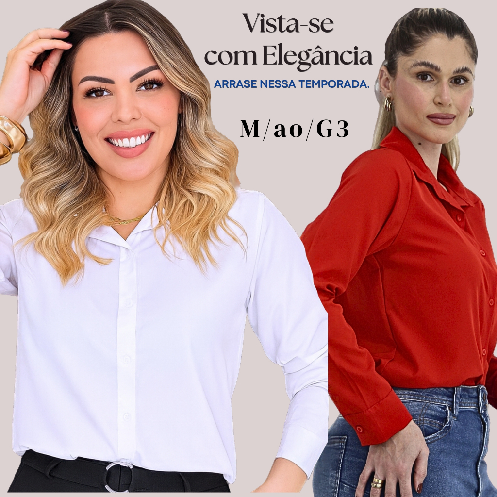 Camisa social feminina Plus Size  Manga Longa Gola Colarinho Crepinho Elegante Trabalho  M ao G3