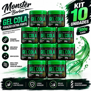 10 Gel Cola hidratante Masculino Monster Barber 300gr - Fixador para Cabelo Gelatina Ativadora profissional