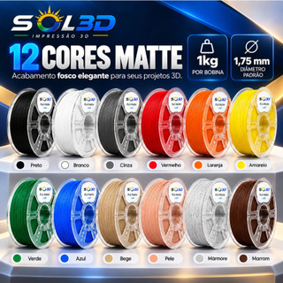 Filamento PLA Matte Sol3D 1kg 1,75mm Para Impressão 3D Alta Qualidade Premium BR