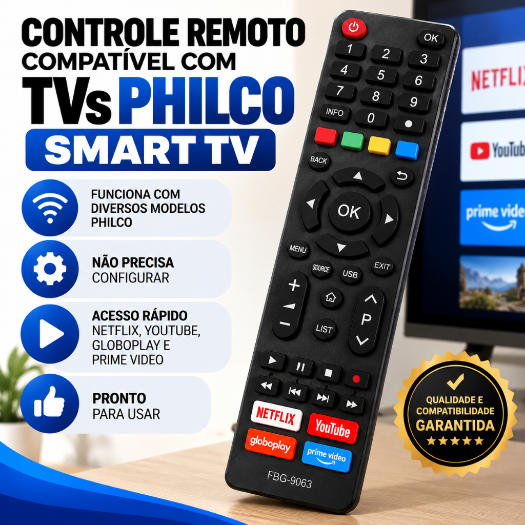 Controle Remoto Compatível TV Philco Smart 4K LED LCD Universal Com Pilhas ENVIO IM