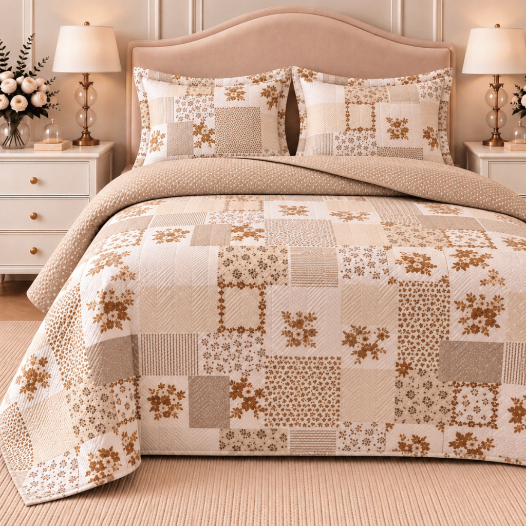 Kit Cobre Leito Colcha Casal Queen King Floral Dupla Face Estampada Boutis Matelado Fronha