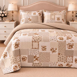 Kit Cobre Leito Colcha Casal Queen King Floral Dupla Face Estampada Boutis Matelado Fronha