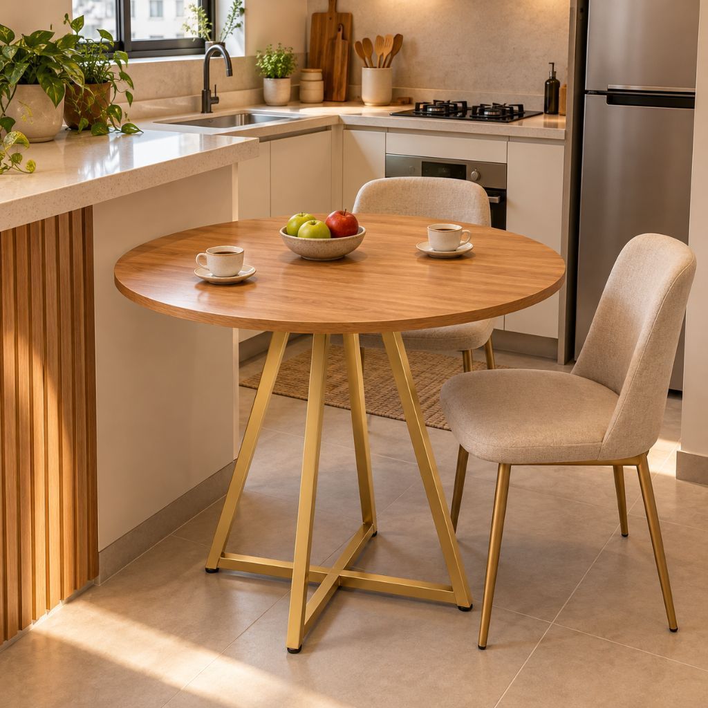 Mesa de Jantar Redonda Moderna Industrial Para Sala De Estar Cozinha | Resistente Estrutura em Aço