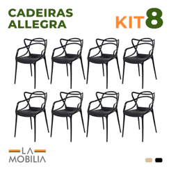 Kit 8 Cadeiras Allegra Polipropileno Sala de Jantar Cozinha Jardim Empilhável