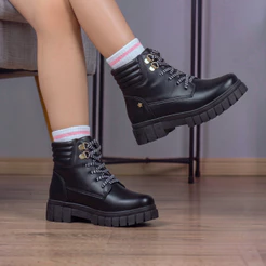 Bota Coturno Menina Fashion Infantil Tratorado Cadarço Bicolor Cano Curto