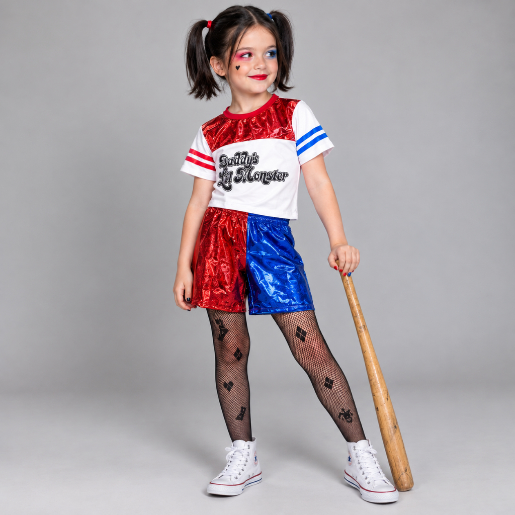 Fantasia Infantil ARLEQUINA 2 peças Para Meninas Crianças — Roupa de Aniversario Festas HALLOWEEN Tematico