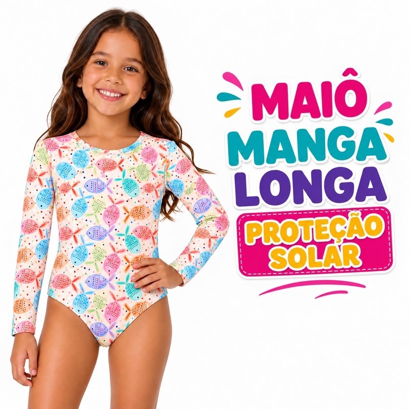 Maiô NADADOR manga longa infantil  Costa cavada proteção solar UV 50 +  2 ao 8 verão praia sol