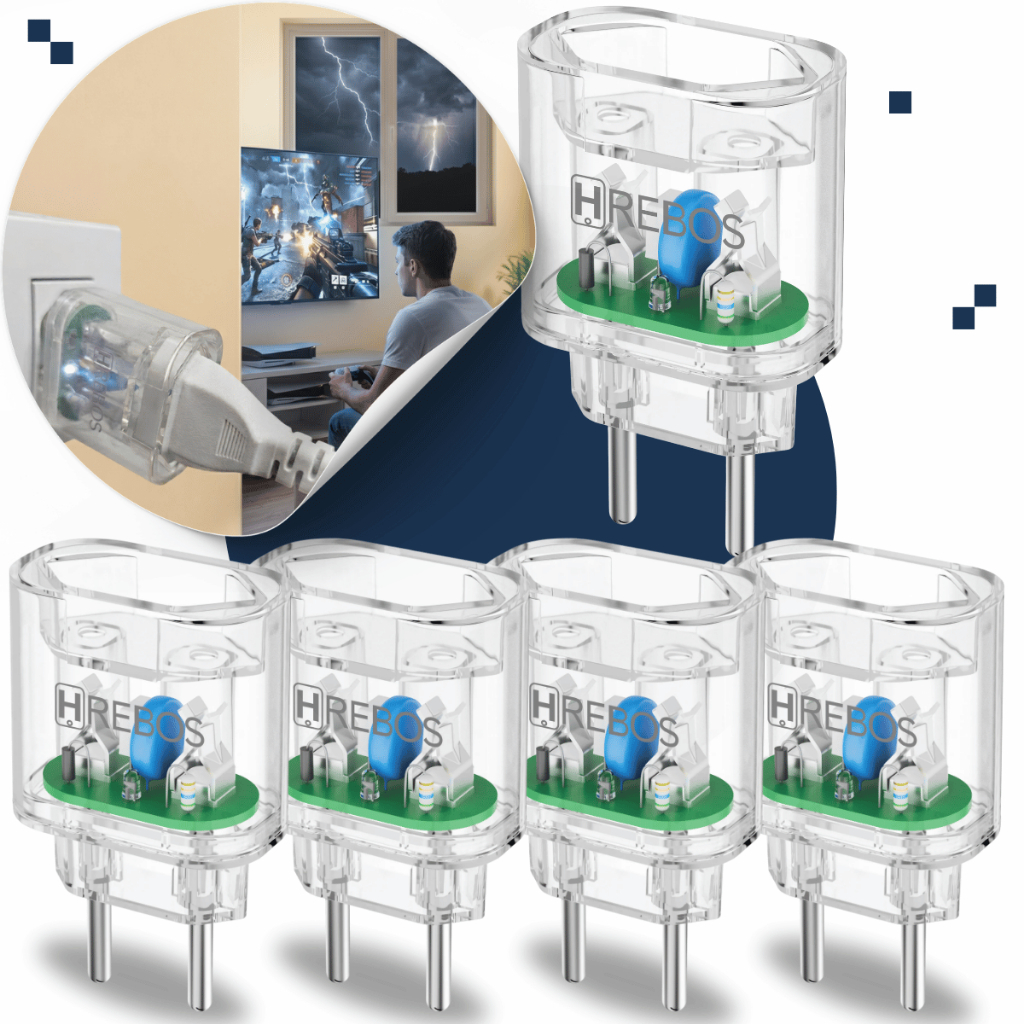 Kit 05 Protetor de Surto Dps Hrebos 2 Pinos 10A Bivolt Transparente Anti Raio Surtos Elétricos