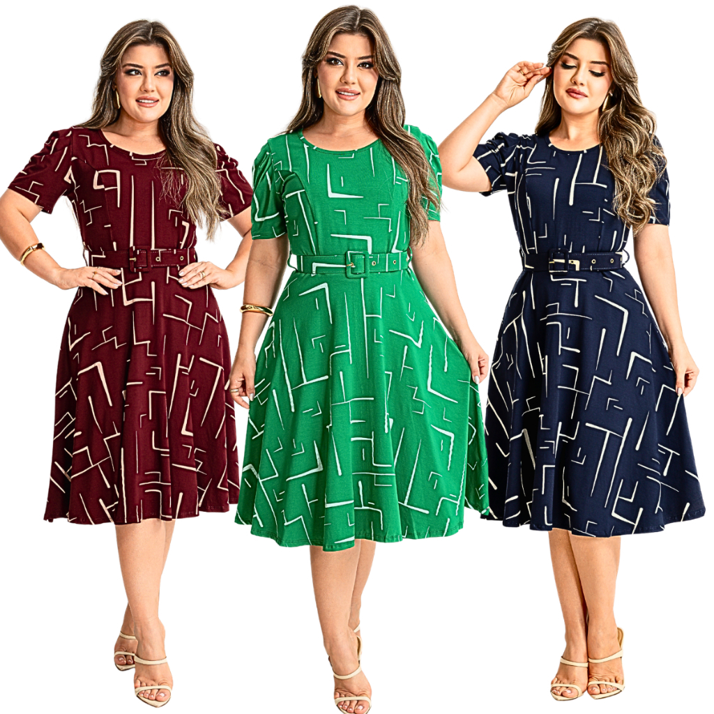 Vestido Feminino Midi Moda Evangélica Casual Viscolycra Premium Manga Bufante