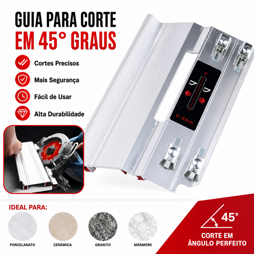 Guia Para Corte Em45°Serra Meia Esquadria Chanfro Serra Mármore Porcelanato Cerâmica Granito Mármore