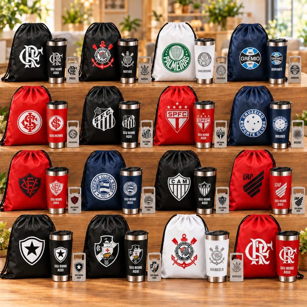Kit Torcedor Seu Time Aqui Copo Térmico 473ml Sacochila Abridor Com Tampa
