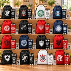 Kit Torcedor Seu Time Aqui Copo Térmico 473ml Sacochila Abridor Com Tampa