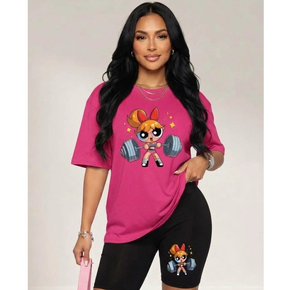 CONJUNTO BERMUDA LEGGINGS+CAMISETA LOOK ACADEMIA ALGODÃO100% FLORZINHA M.S.P