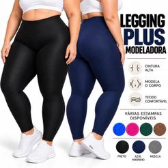 Legging Plus Size Feminina Suplex Cós Alto Não Transparente Academia Fitness Alta Compressão G1 G2 G3