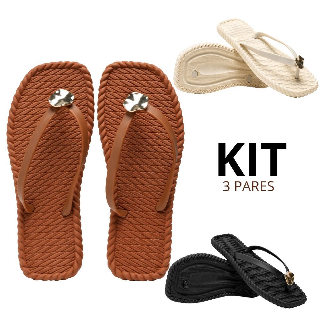 Combo Chinelo Pedraria Feminino Trançado Moderno Leve Confortável Solado Antiderrapante