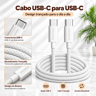 Cabo de Carregador 2 Metros 60W Tipo C-Tipo C Carga Rápida Cabo Para IP15 SJX32/35